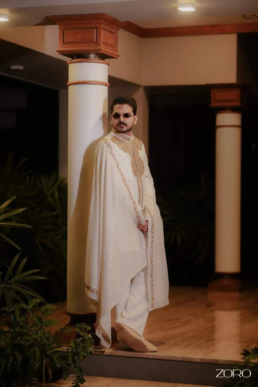 Groom in premium embroidered sherwani